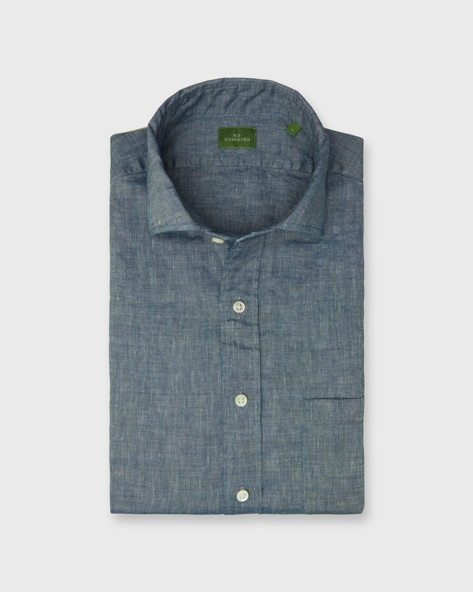 Spread Collar Sport Shirt in Blue Cotolino Chambray