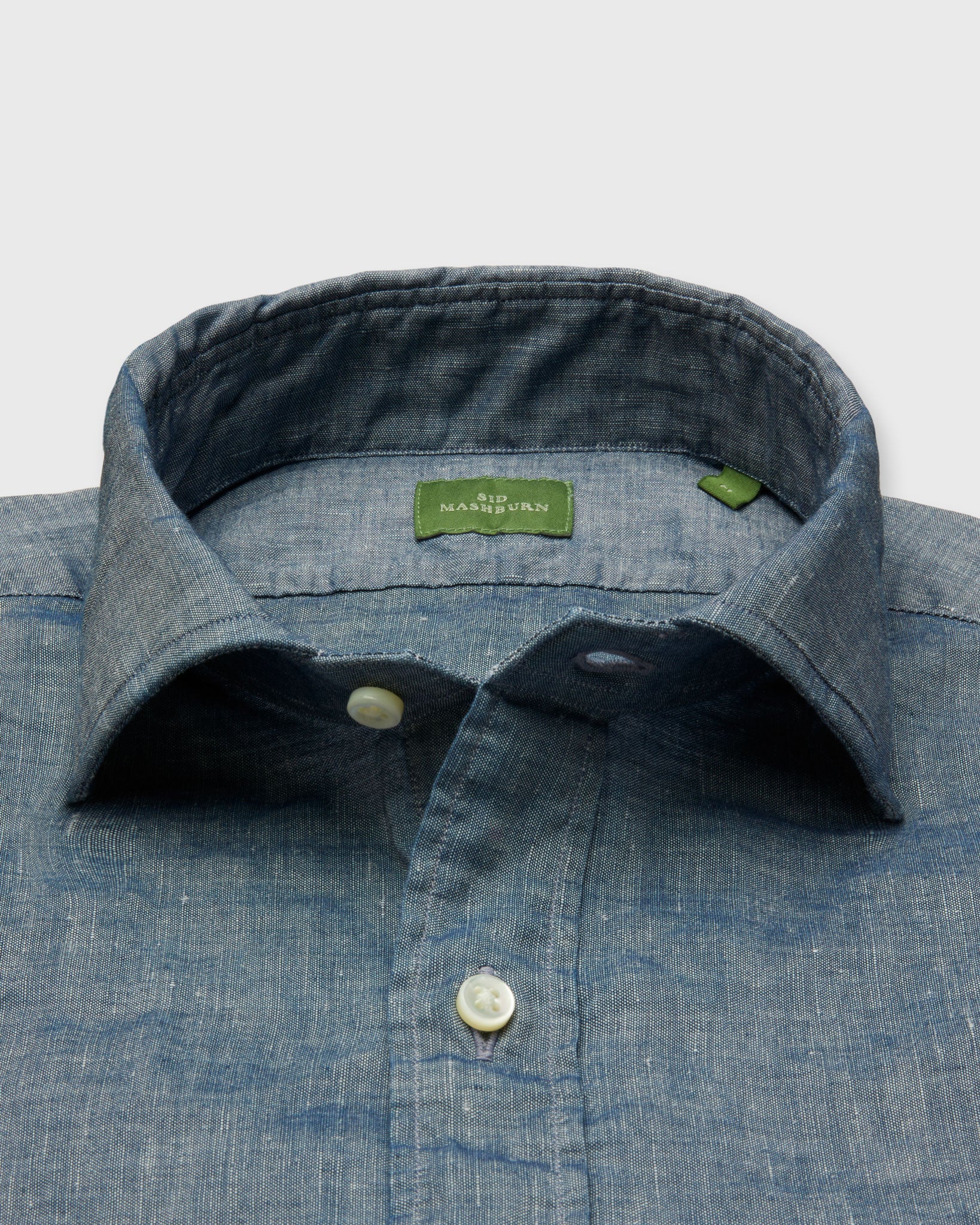 Spread Collar Sport Shirt in Blue Cotolino Chambray