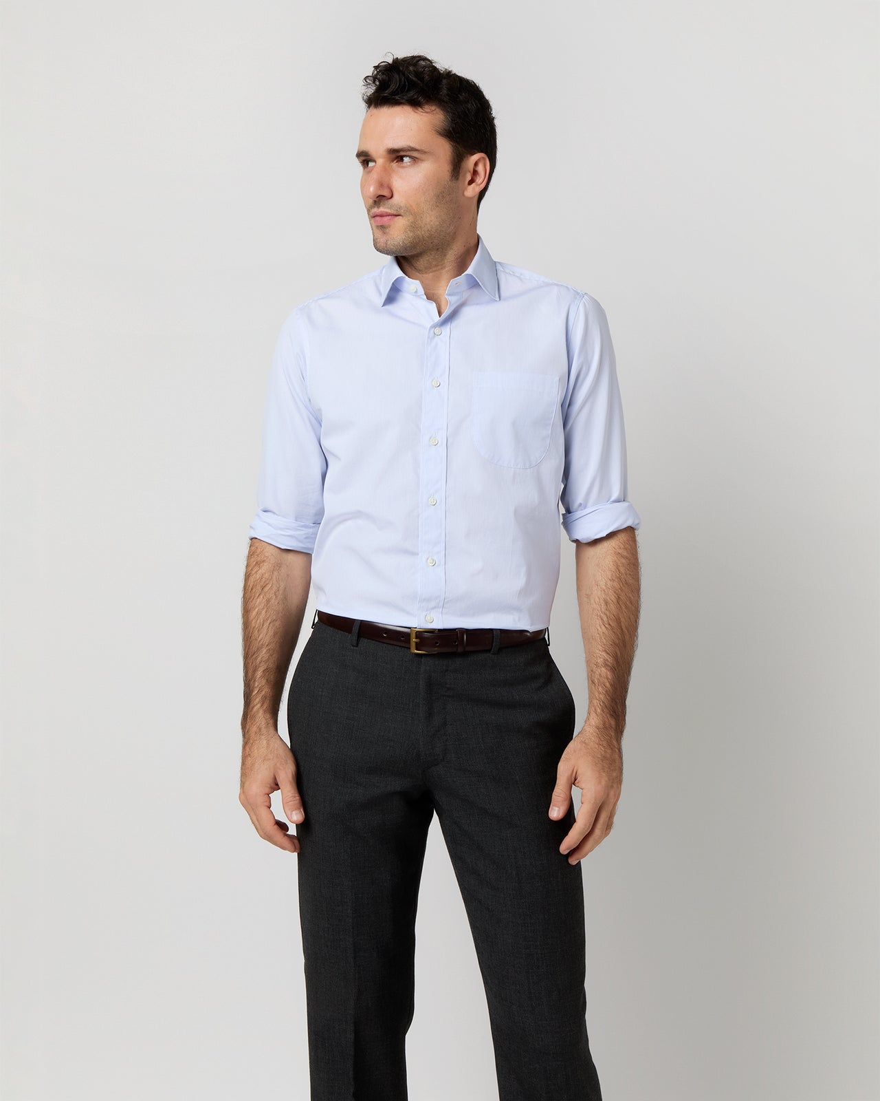 small collar dress shirt Men's White Pocketless, Short Sleeve Dress Shirt, Stain Repellent, Wrinkle Resistant