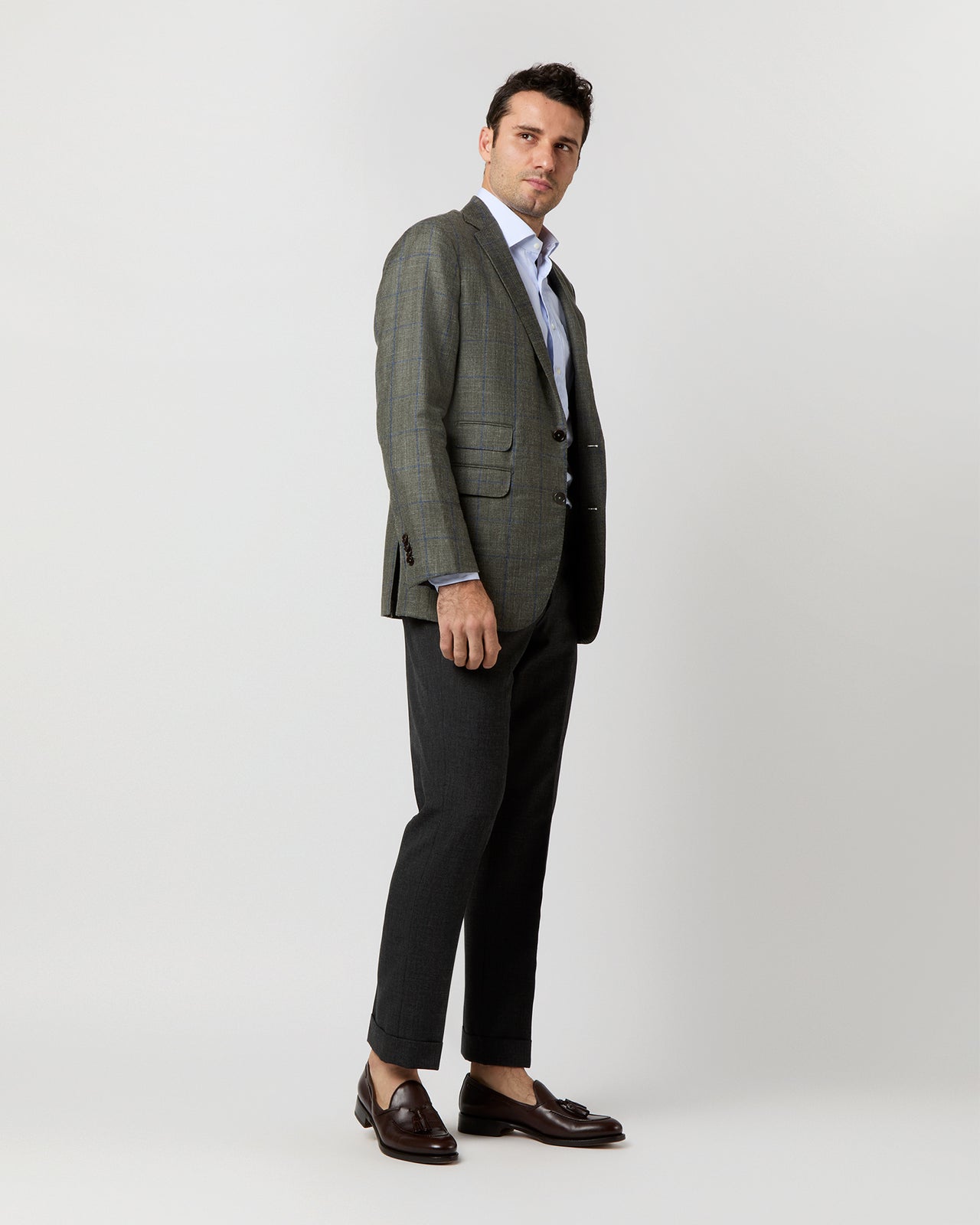 Virgil No. 2 Jacket in Olive/Blue Plaid Twill