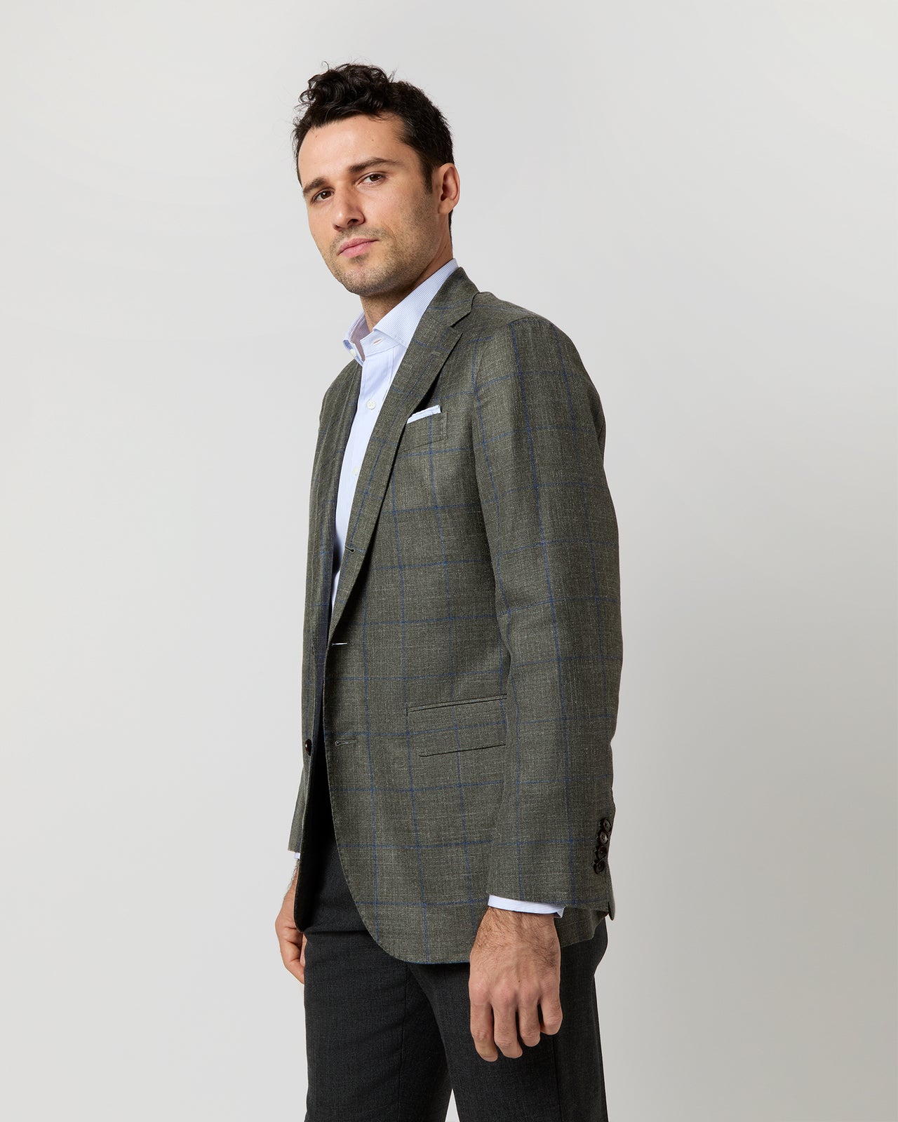 Virgil No. 2 Jacket in Olive/Blue Plaid Twill