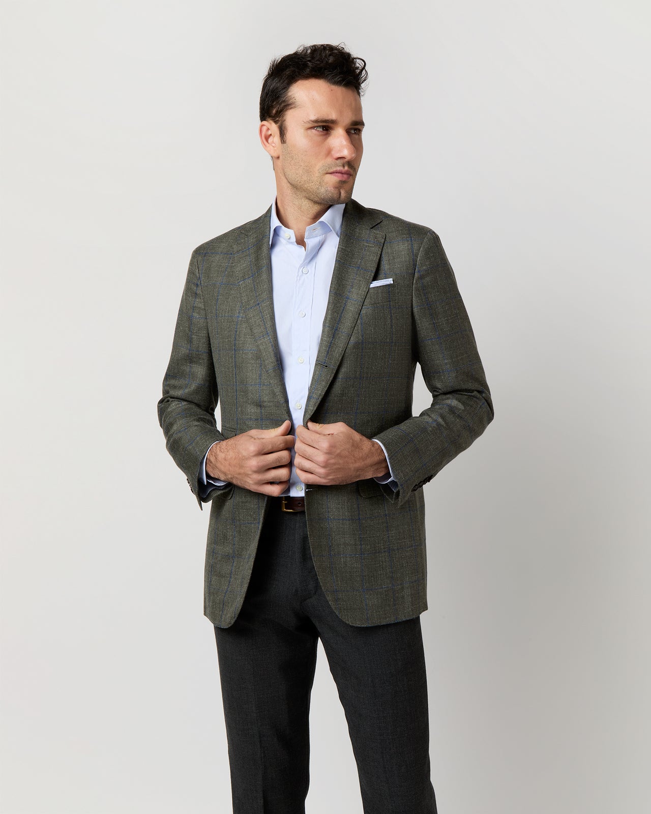 Virgil No. 2 Jacket in Olive/Blue Plaid Twill