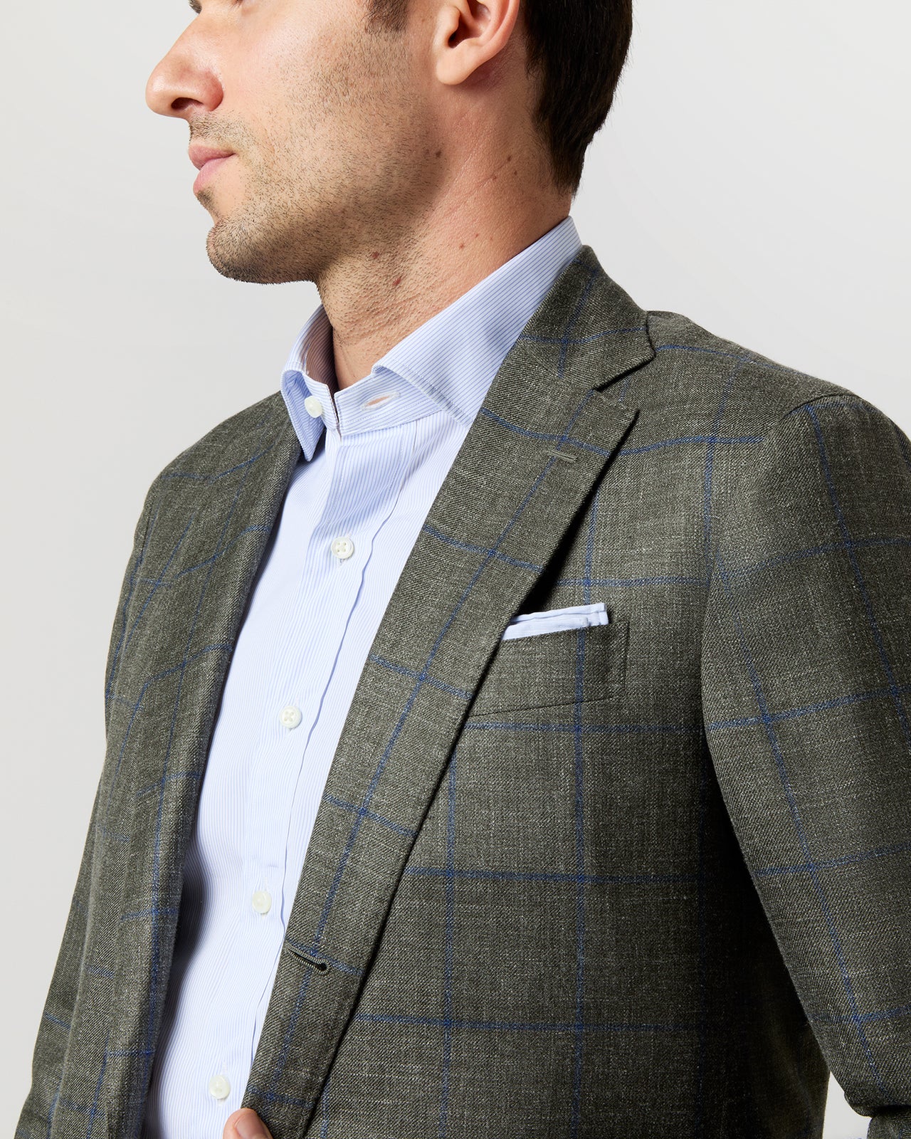 Virgil No. 2 Jacket in Olive/Blue Plaid Twill