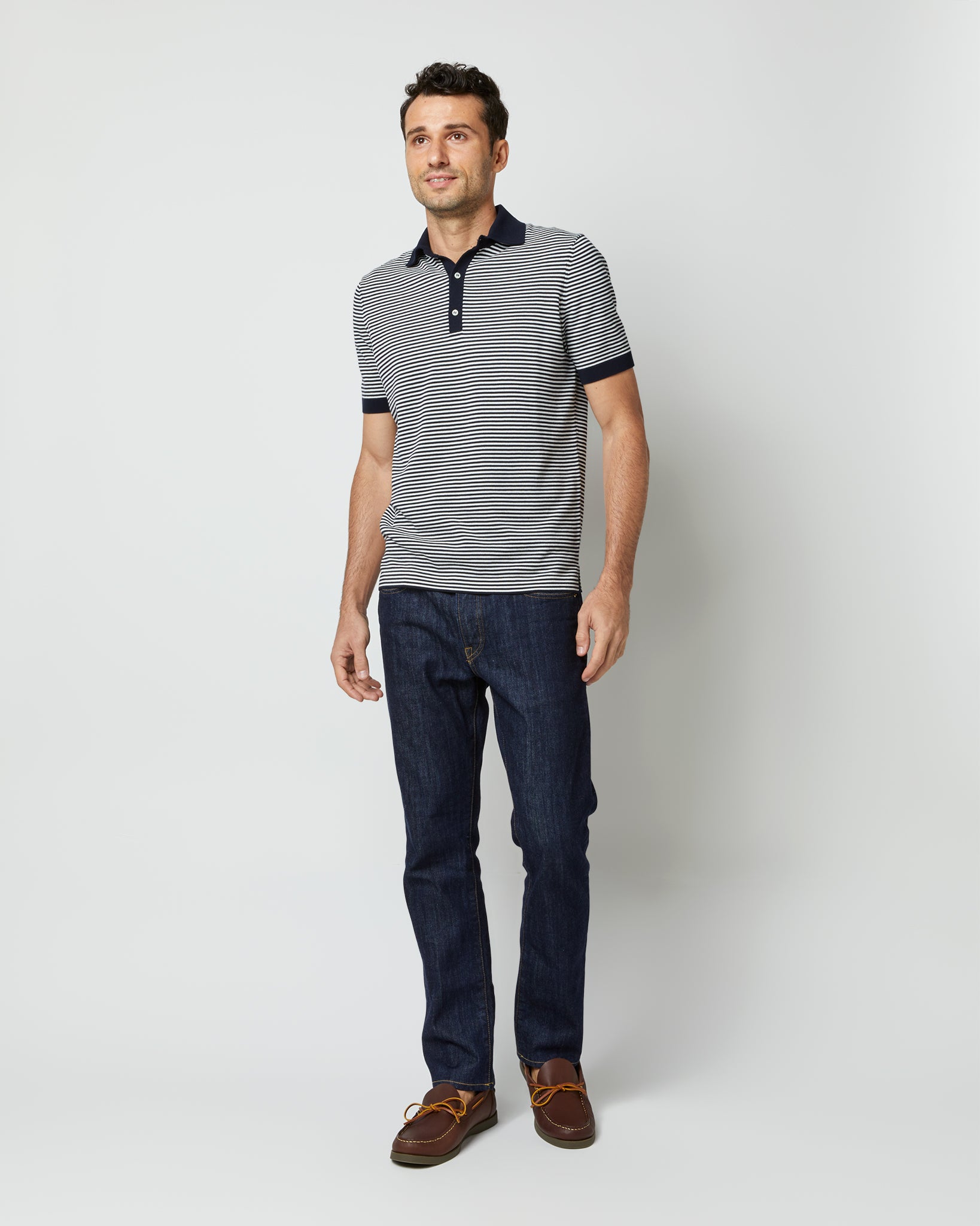 Rally Polo Sweater in Navy/Chalk Stripe Cotton