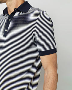 Rally Polo Sweater in Navy/Chalk Stripe Cotton