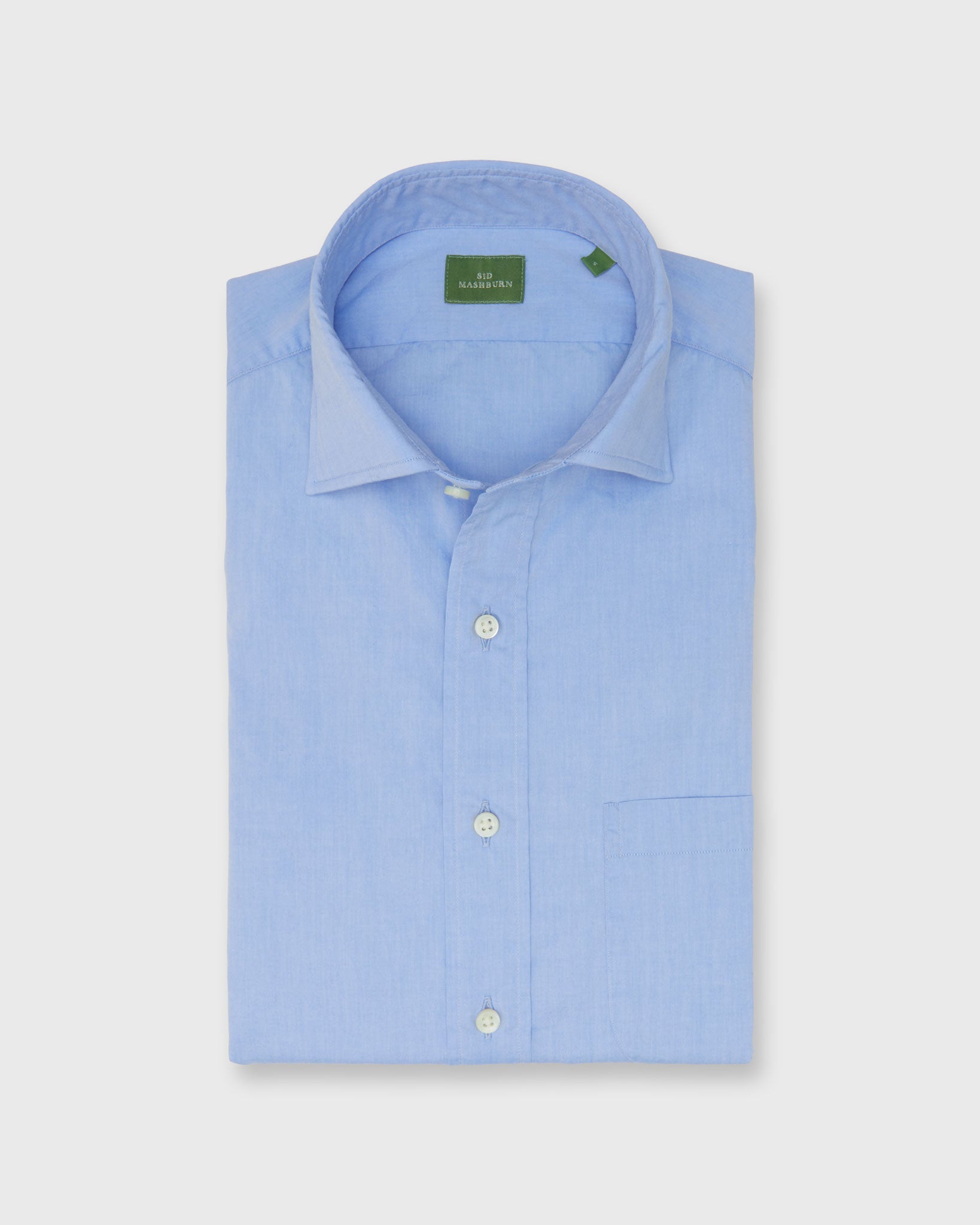 Spread Collar Sport Shirt in Light Blue Chambray