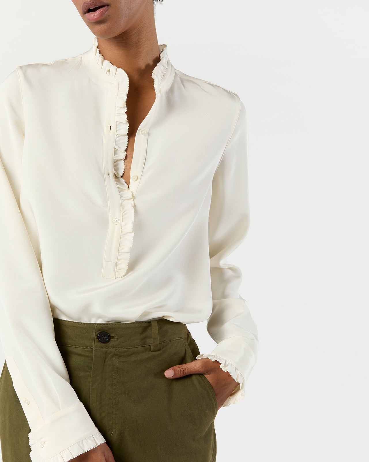 Frill Blouse in Ivory Silk | Shop Ann Mashburn