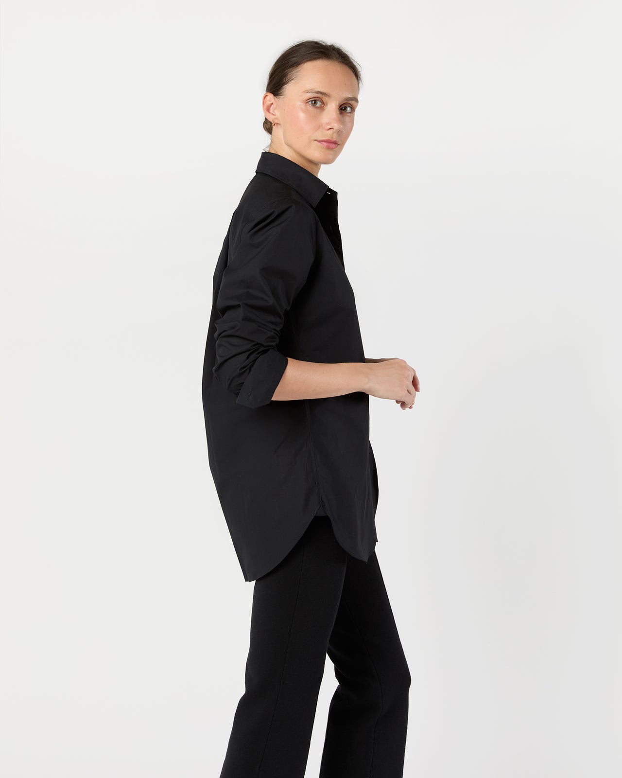 Boyfriend Shirt in Black Poplin