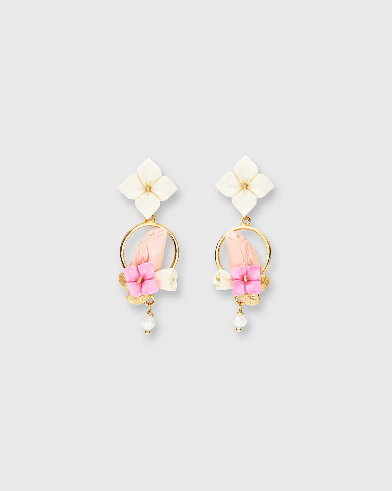 Chick Earrings in Gold/White/Bubble Pink
