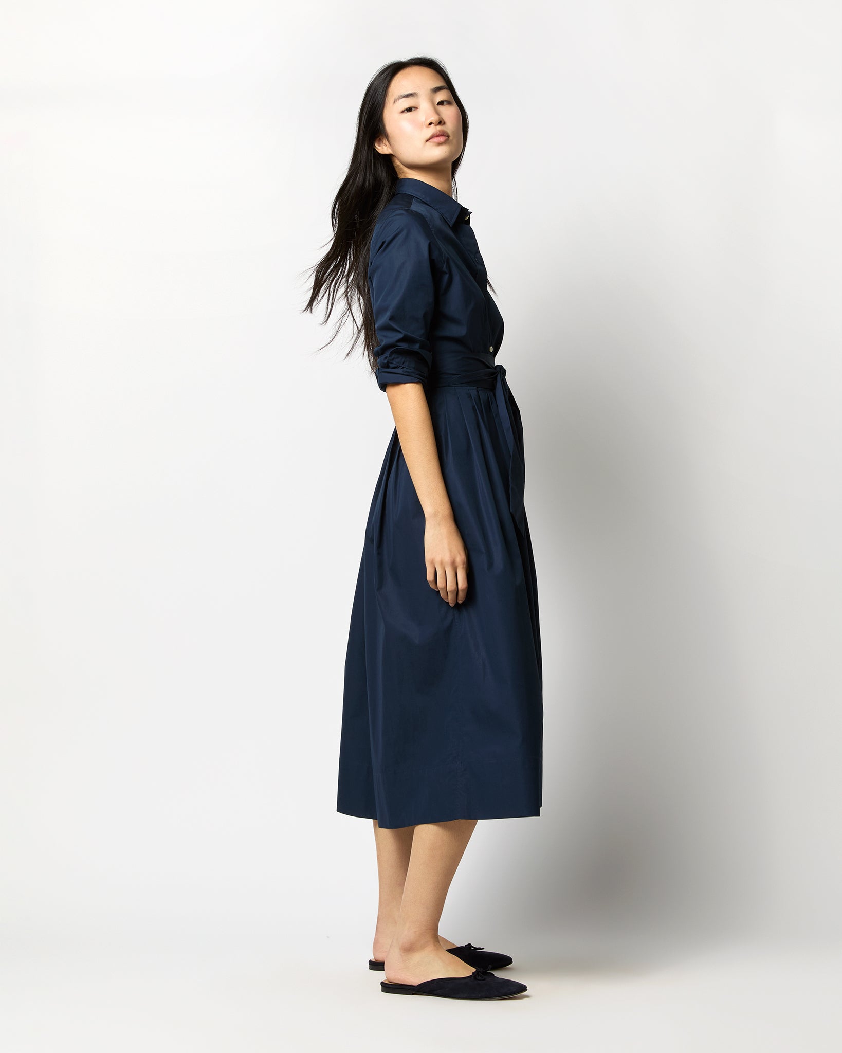 Classic Shirtwaist Dress in Navy Poplin - L by Ann Mashburn Classic Shirtwaist Dress in Navy Poplin - L by Ann Mashburn