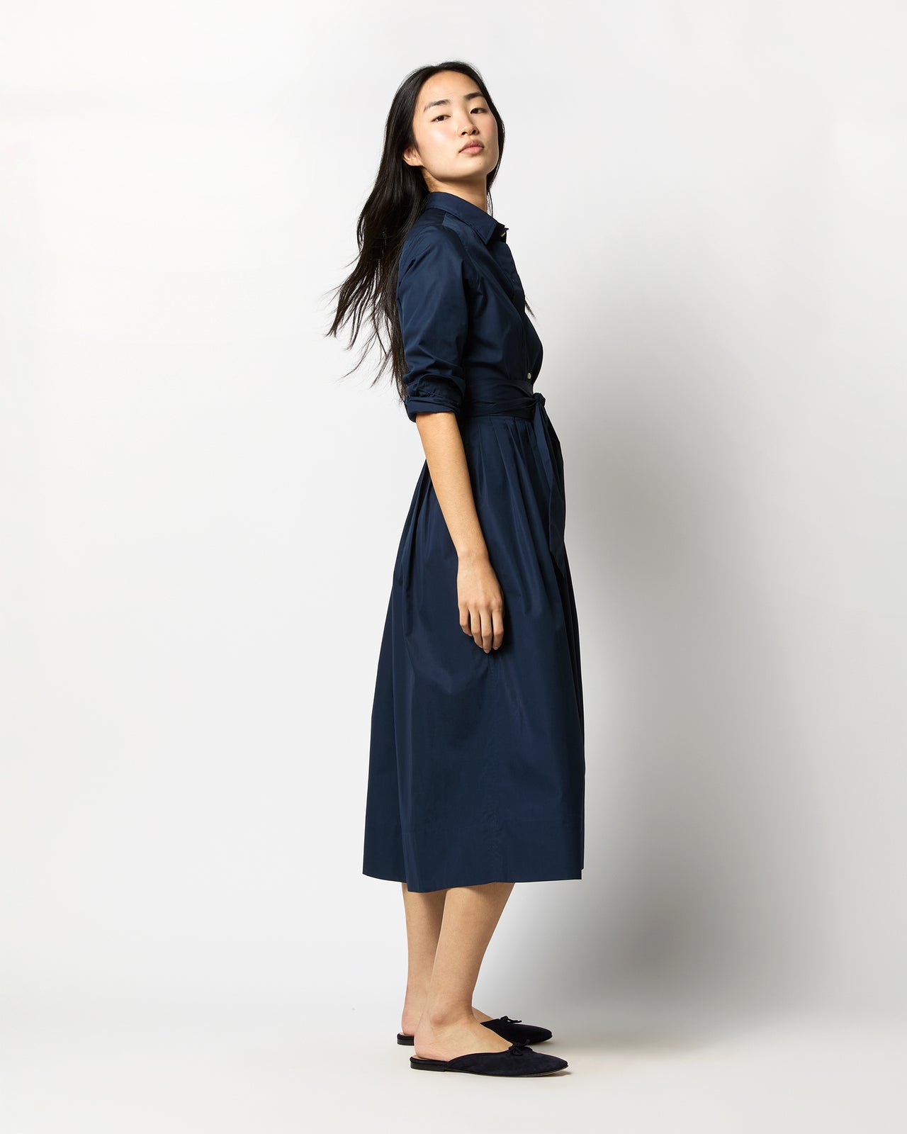 Classic Shirtwaist Dress in Navy Poplin - XS by Ann Mashburn Classic Shirtwaist Dress in Navy Poplin - XS by Ann Mashburn