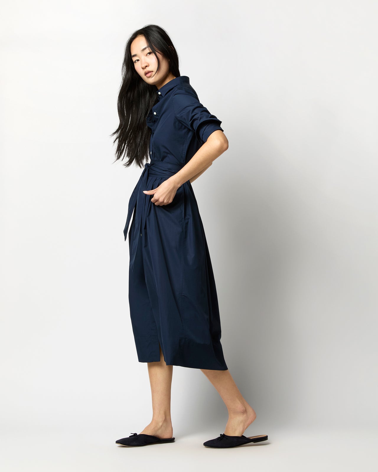 navy shirt dress Classic Shirtwaist Dress in Navy Poplin