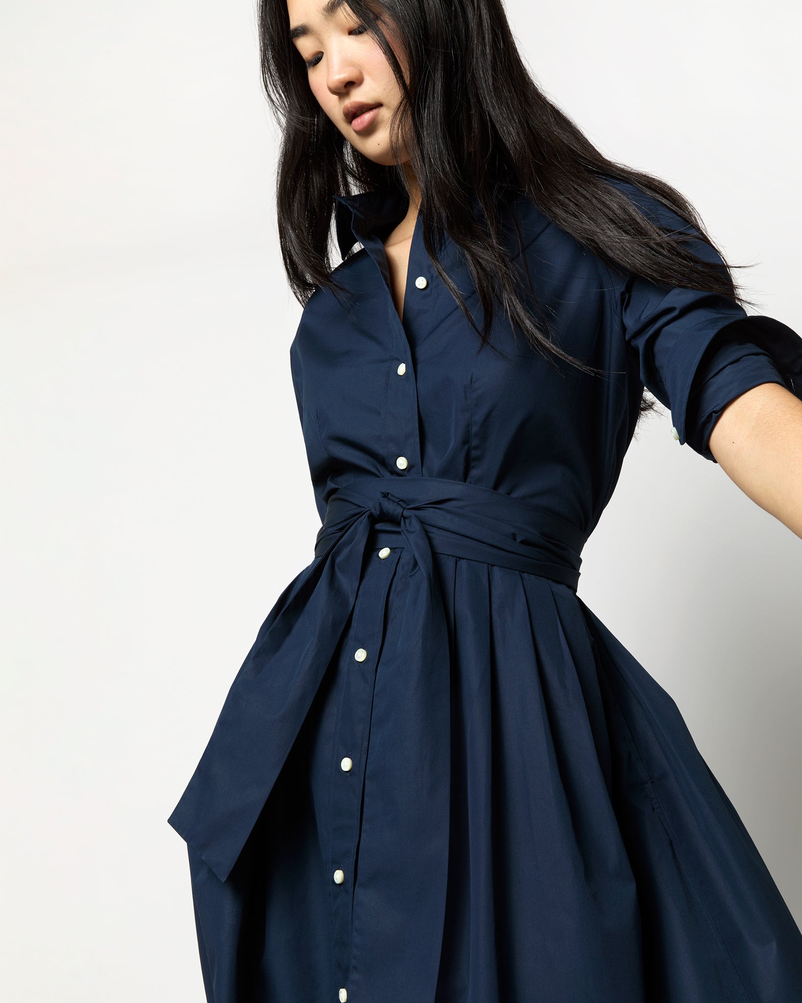 Classic Shirtwaist Dress in Navy Poplin Shop Ann Mashburn