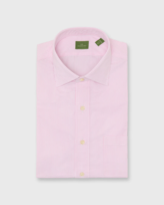 Spread Collar Dress Shirt in Pink Bengal Stripe Poplin