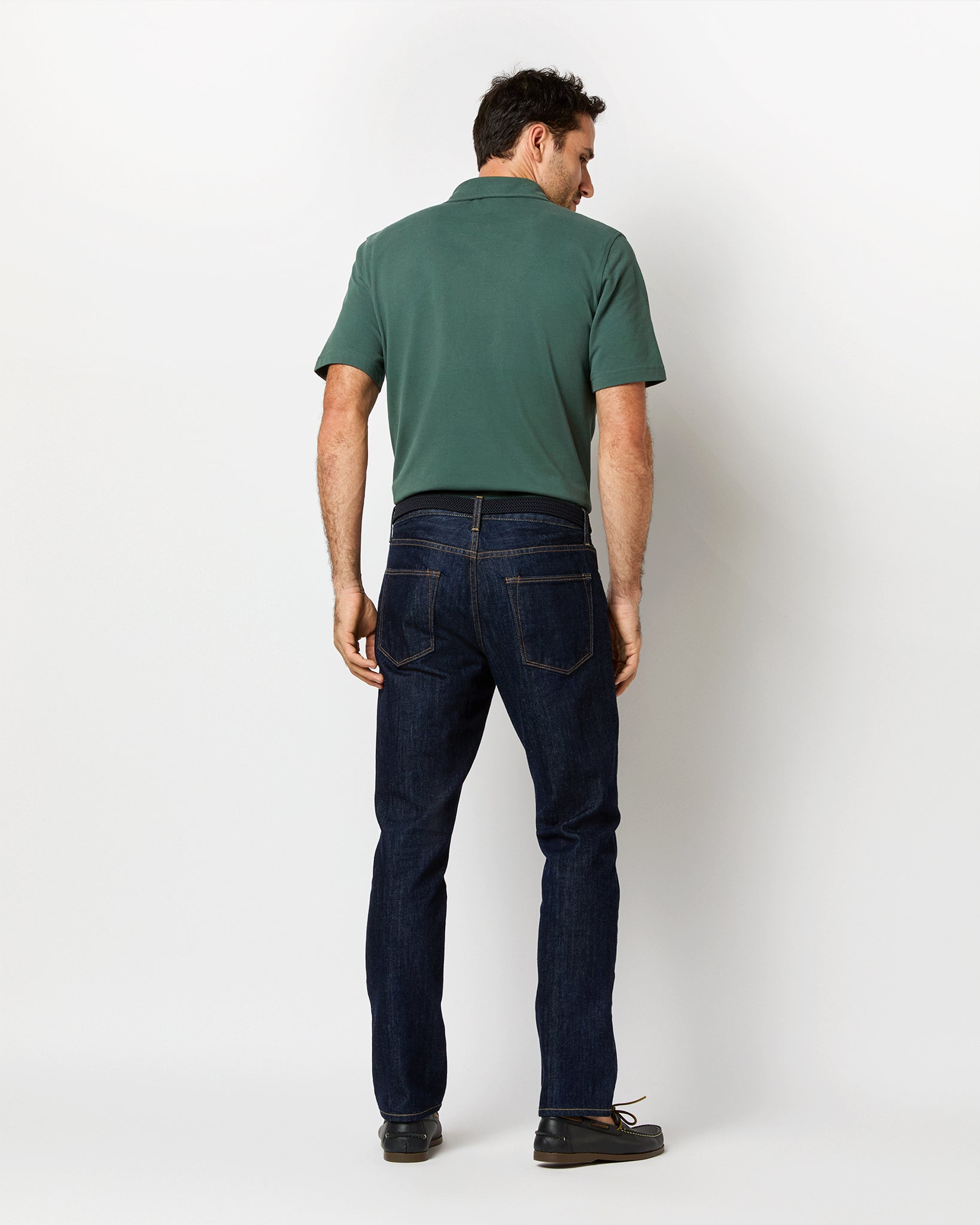 Short-Sleeved Polo in Dark Spruce Pima Pique