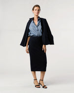 Load image into Gallery viewer, Pull-On Skirt in Navy Pinstripe Knit
