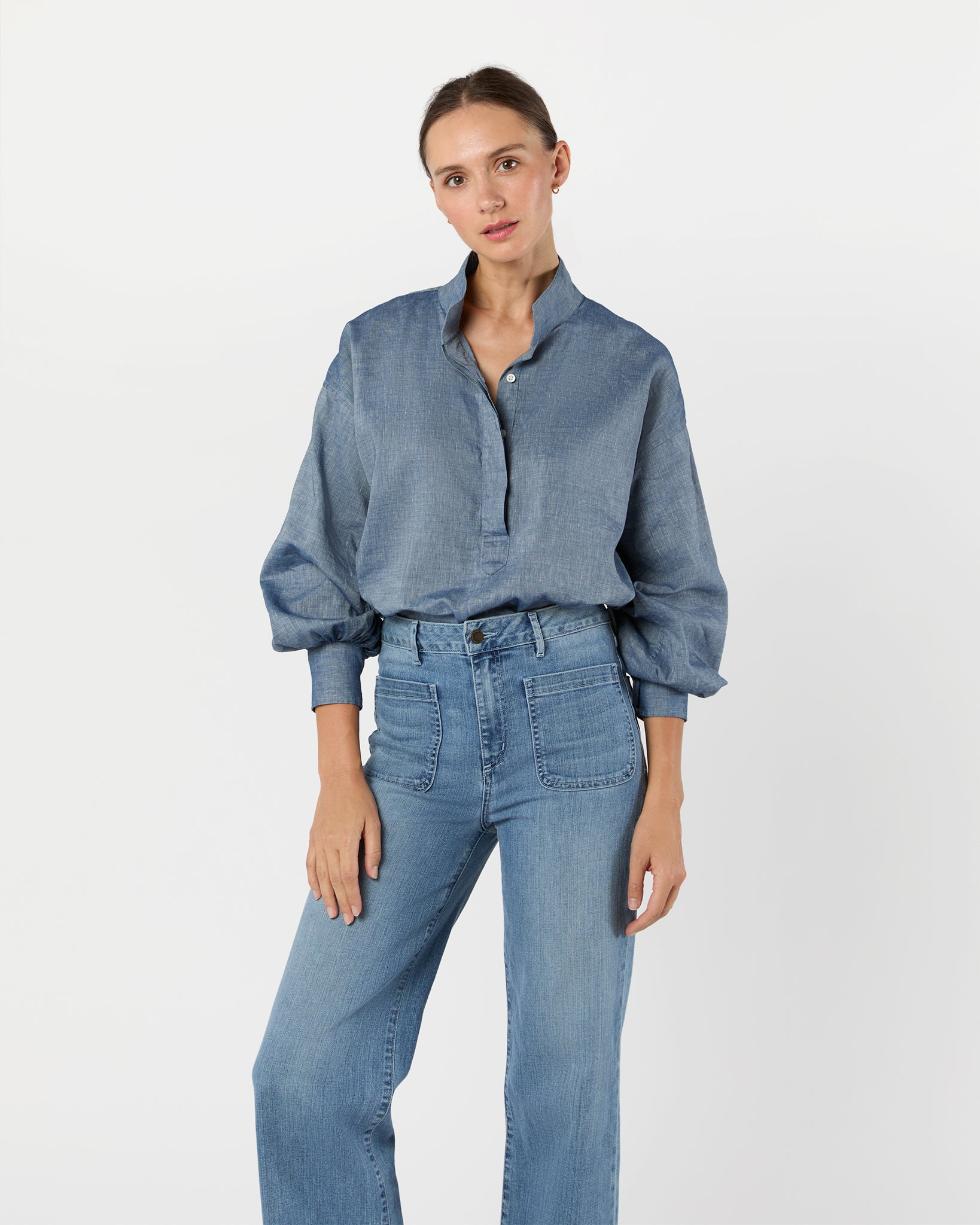 Anaya Popover Shirt in Indigo Cotolino Chambray
