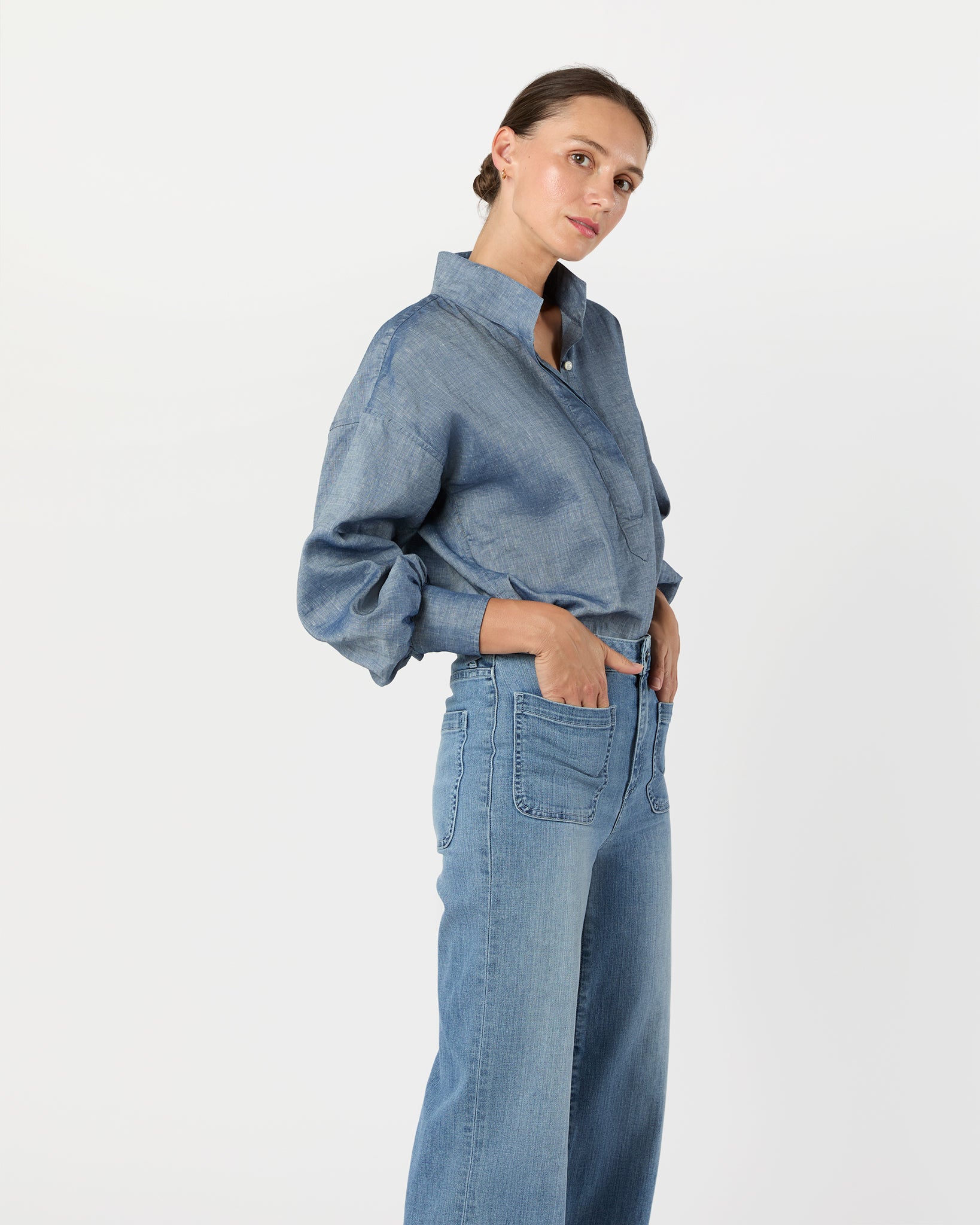 Anaya Popover Shirt in Indigo Cotolino Chambray