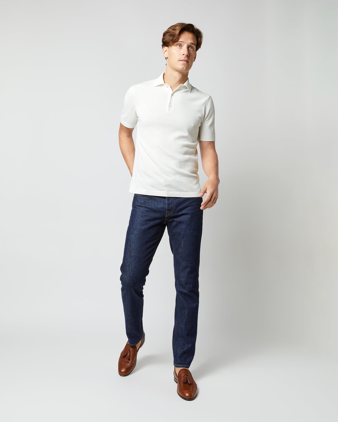 Rally Polo Sweater in Chalk Cotton