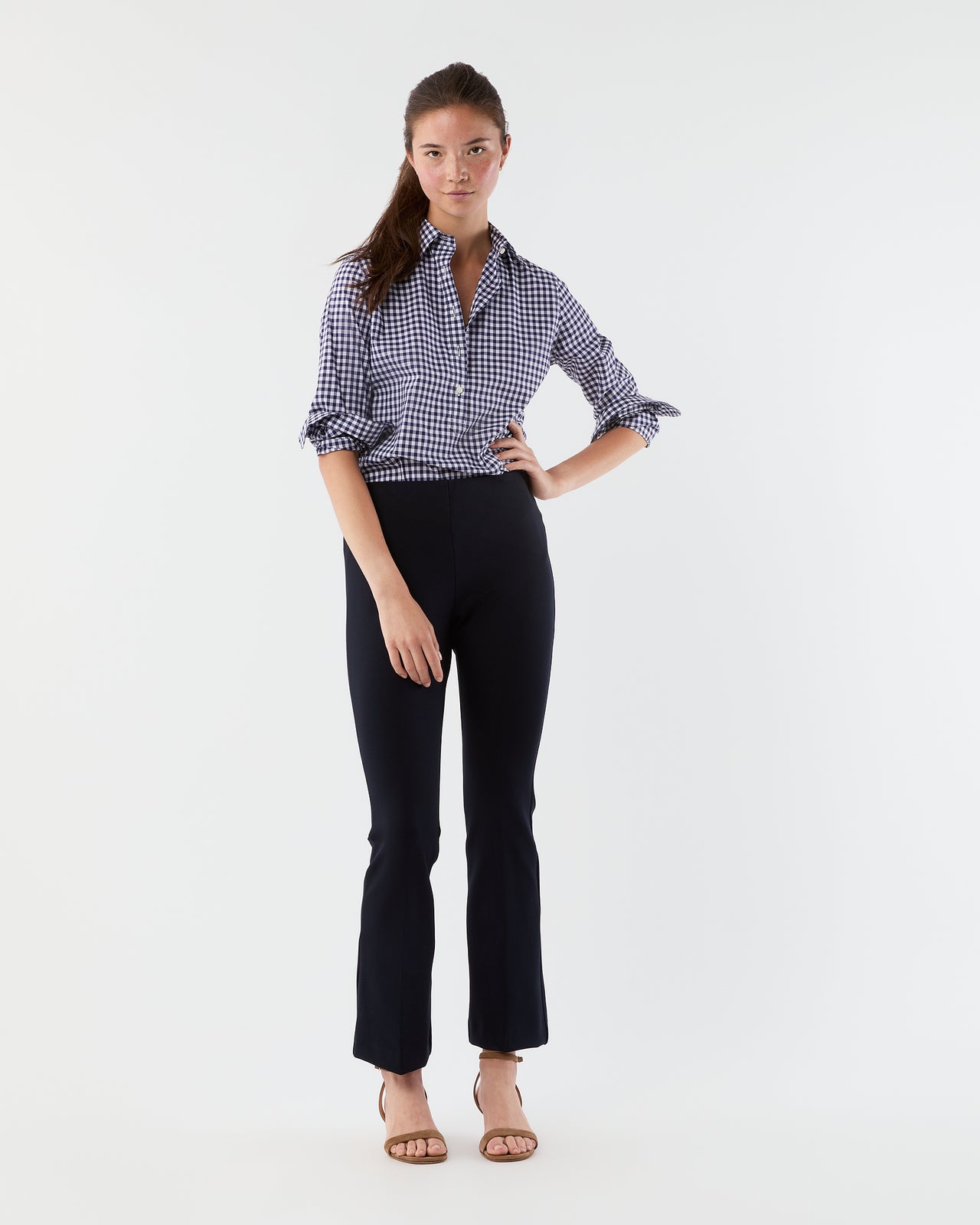 Faye Flare Cropped Pant in Navy Ponte Knit