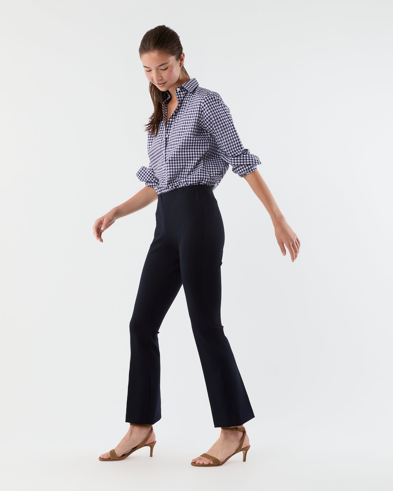 Faye Flare Cropped Pant in Navy Ponte Knit