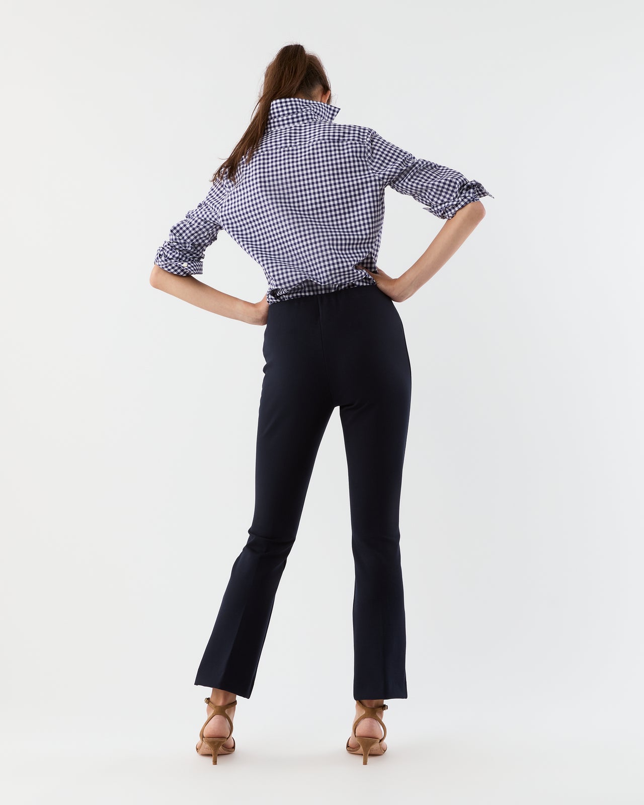 Faye Flare Cropped Pant in Navy Ponte Knit