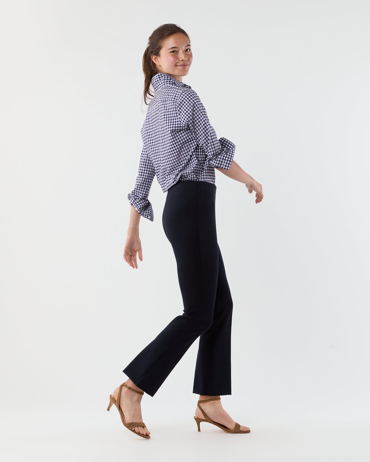 Faye Flare Cropped Pant in Navy Ponte Knit