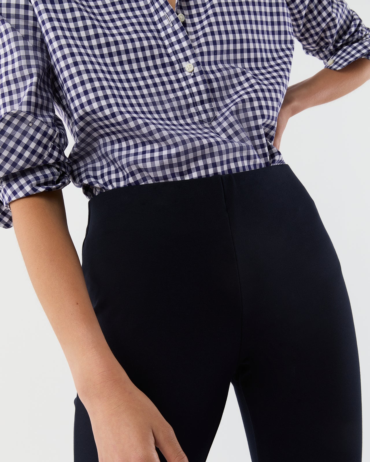 Faye Flare Cropped Pant in Navy Ponte Knit