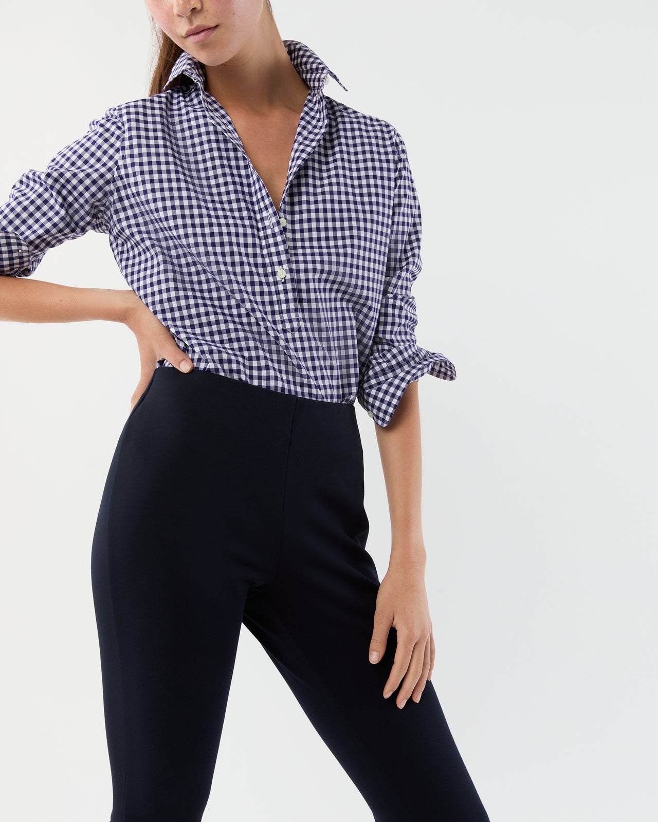 Faye Flare Cropped Pant in Navy Ponte Knit