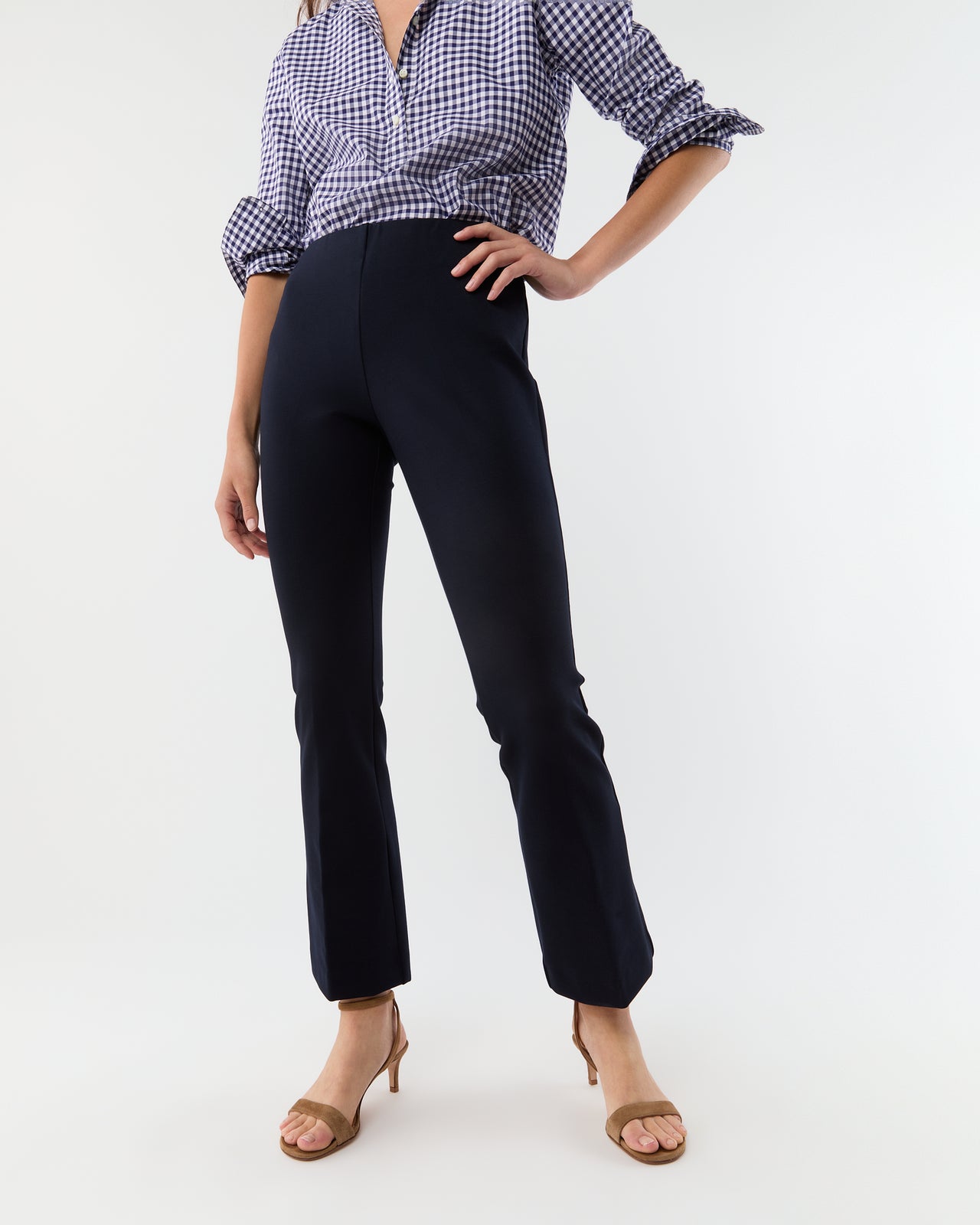 Faye Flare Cropped Pant in Navy Ponte Knit