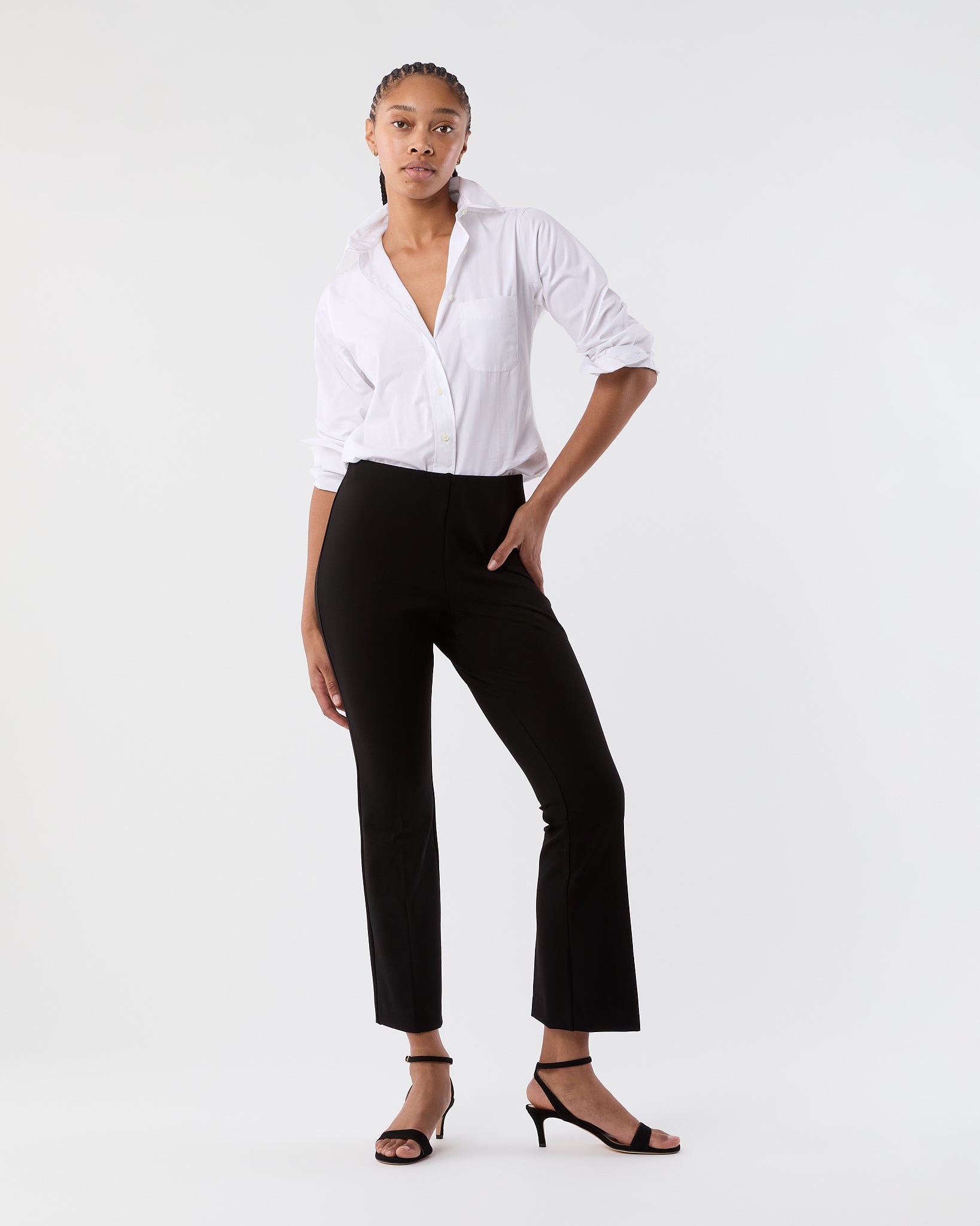 Faye Flare Cropped Pant in Black Ponte Knit