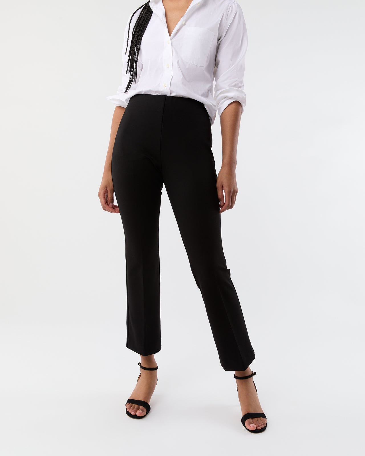 Faye Flare Cropped Pant in Black Ponte Knit