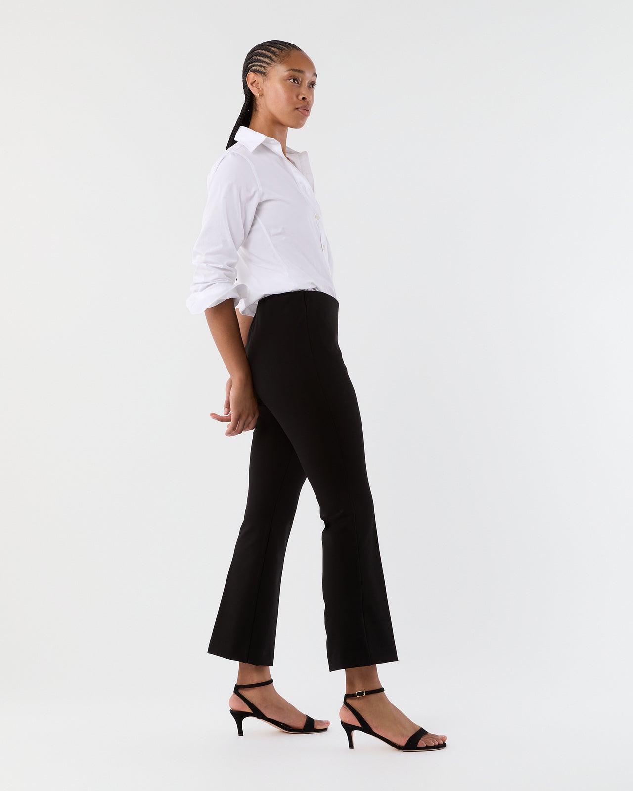 Faye Flare Cropped Pant in Black Ponte Knit