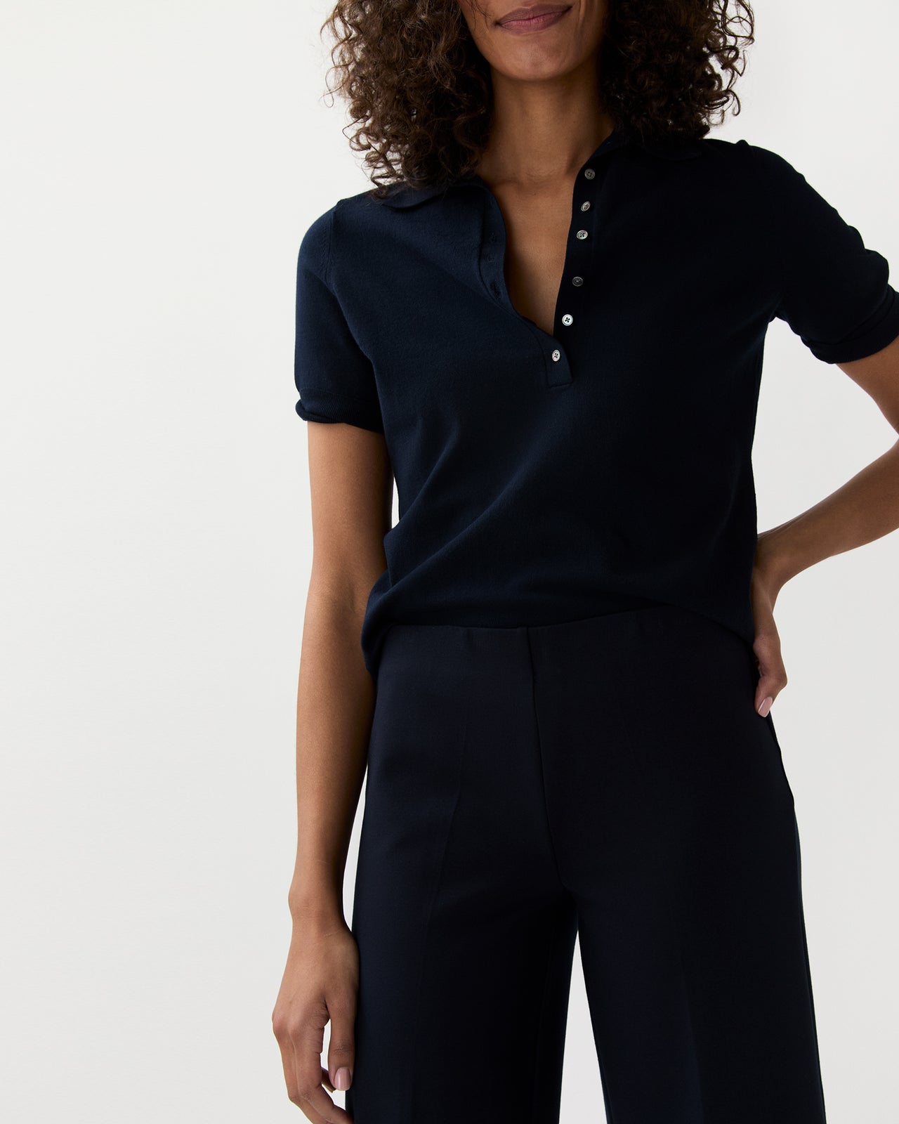 Faye Wide-Leg Cropped Pant in Navy Ponte Knit | Shop Ann Mashburn