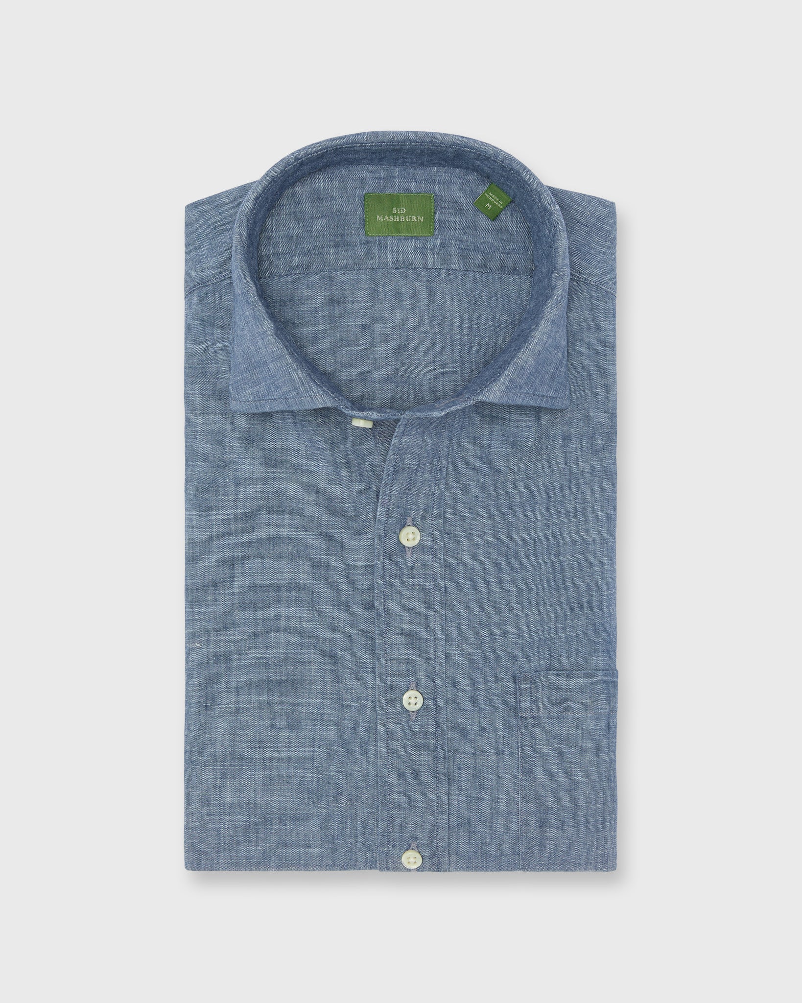 Spread Collar Sport Shirt in Extra Light Washed Indigo Chambray