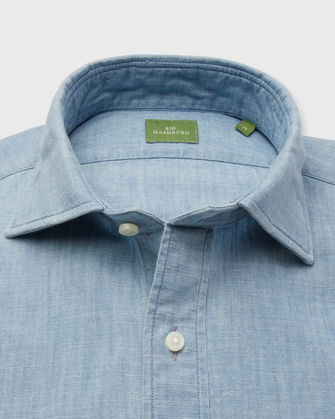 Spread Collar Sport Shirt in Extra Light Washed Indigo Chambray