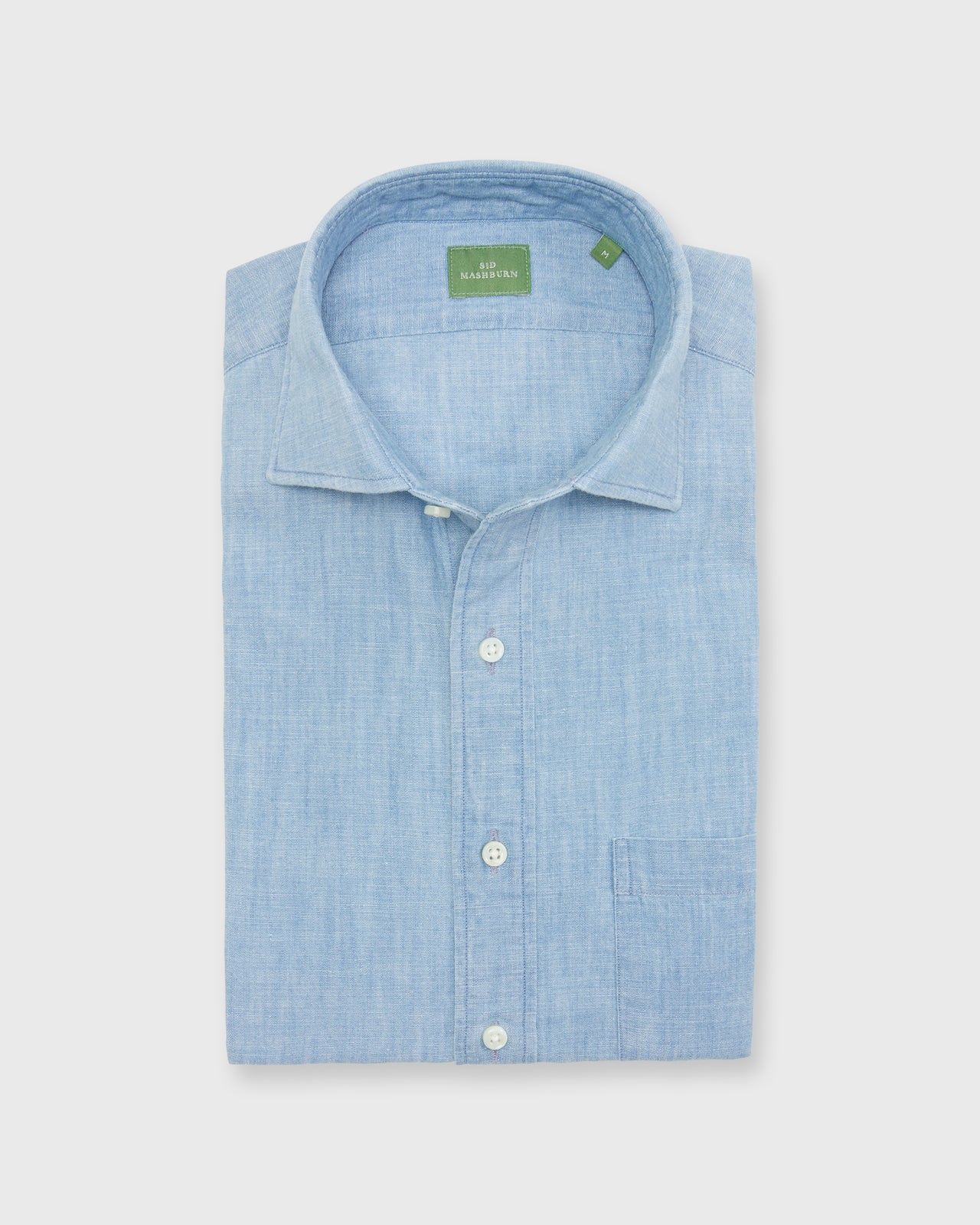 Spread Collar Sport Shirt in Extra Light Washed Indigo Chambray