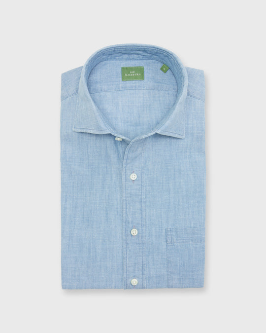 Spread Collar Sport Shirt in Extra Light Washed Indigo Chambray