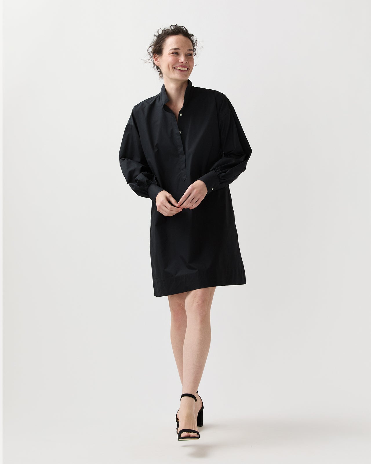 Anaya Popover Dress in Black Poplin