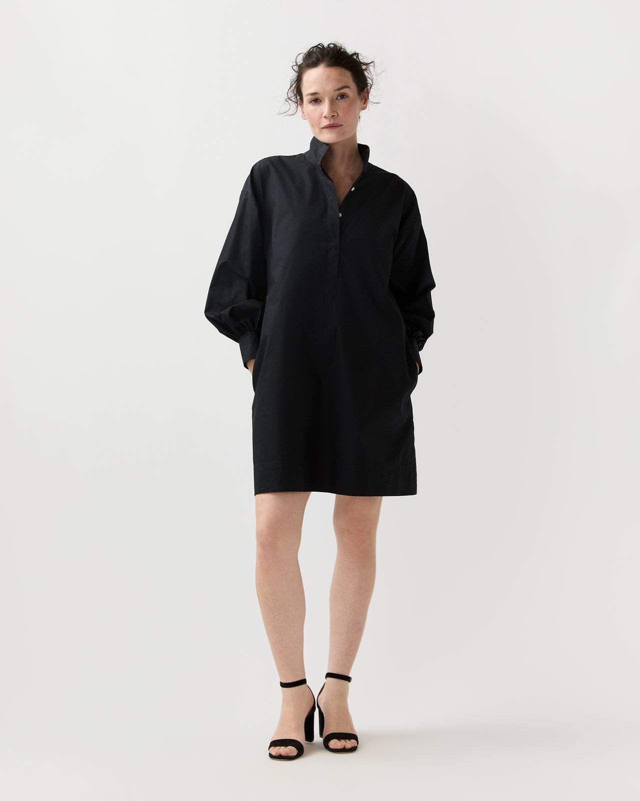 Anaya Popover Dress in Black Poplin