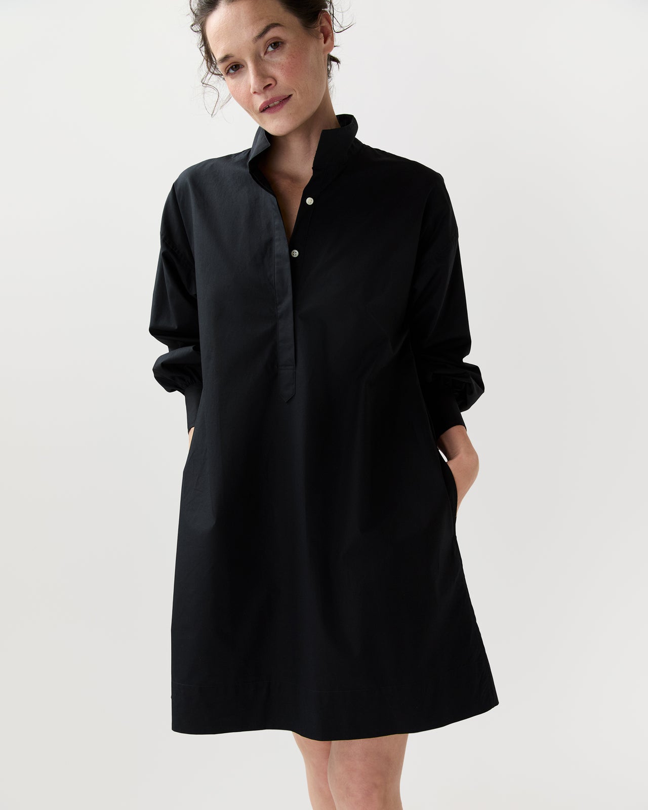 Anaya Popover Dress in Black Poplin