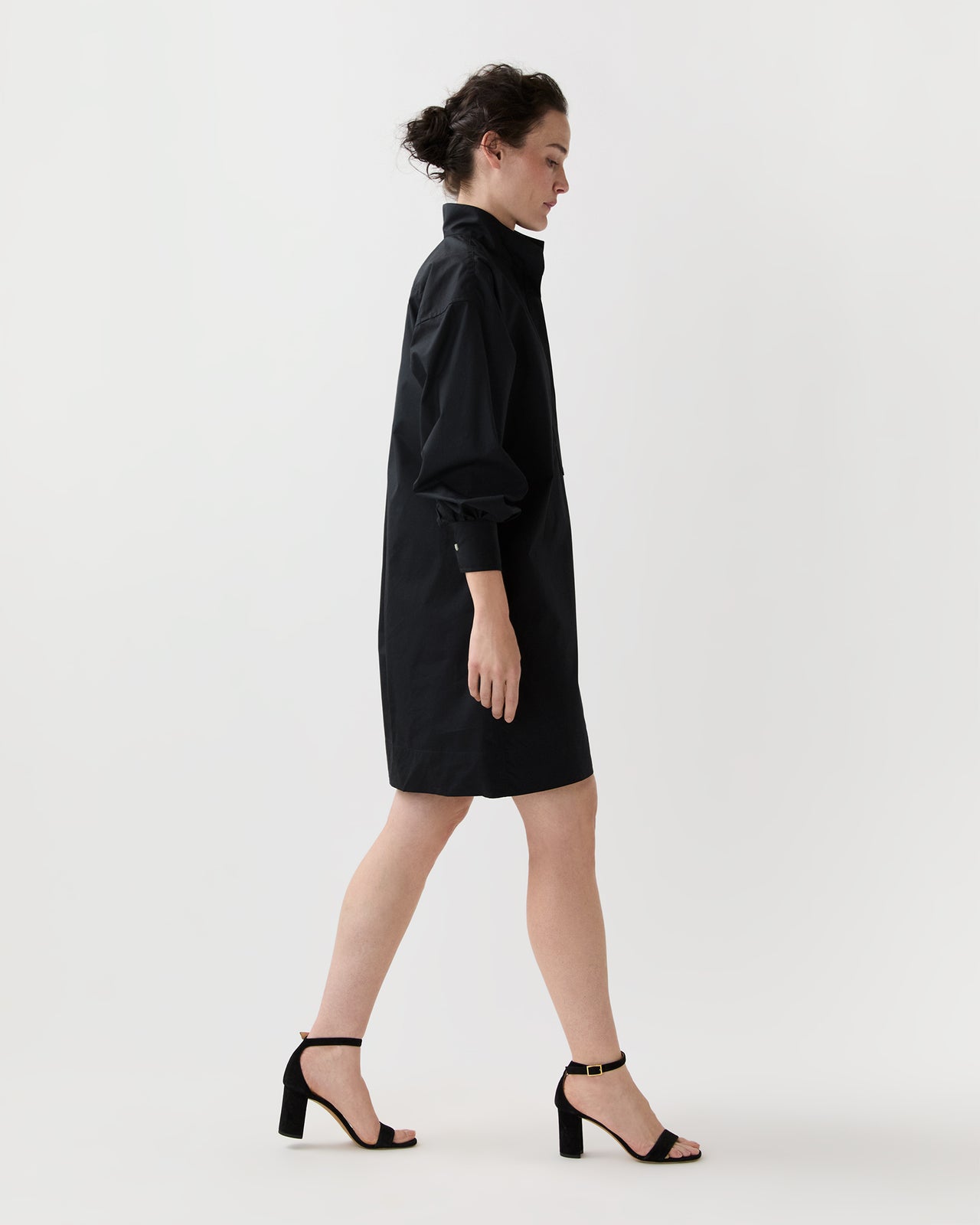 Anaya Popover Dress in Black Poplin