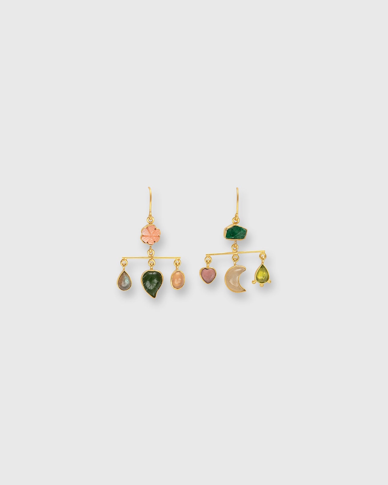 Balance Drop Earrings in Green/Coral