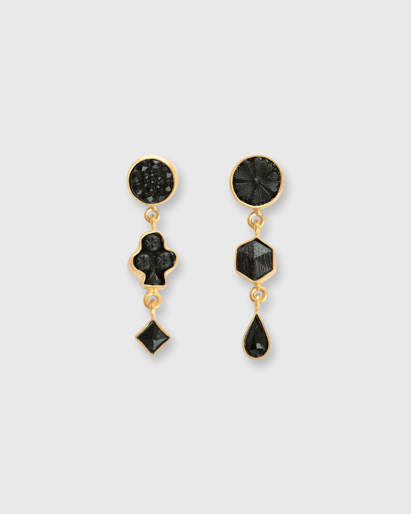 Three Charm Moving Drop Earrings in Black