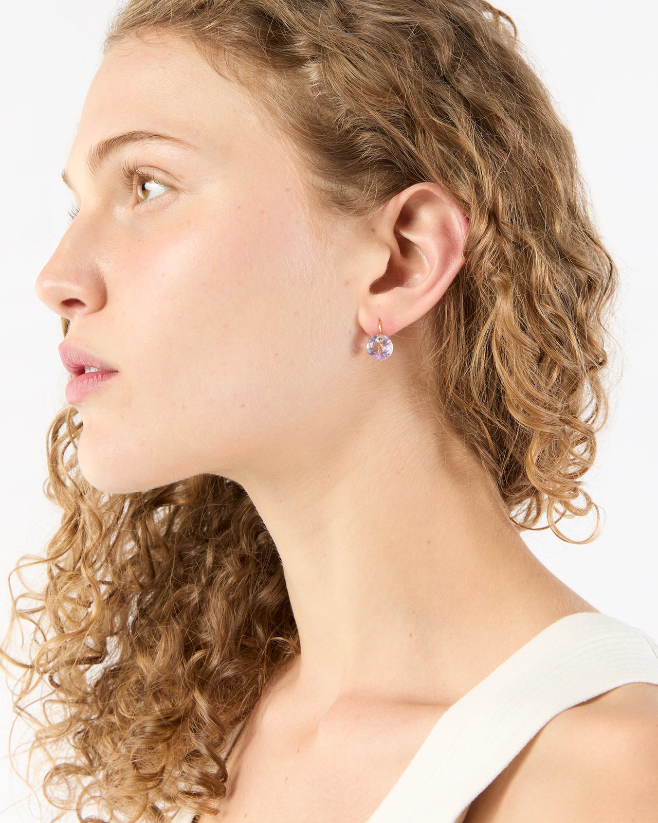 Small Round Gem Earrings in Amethyst/Tanzanite