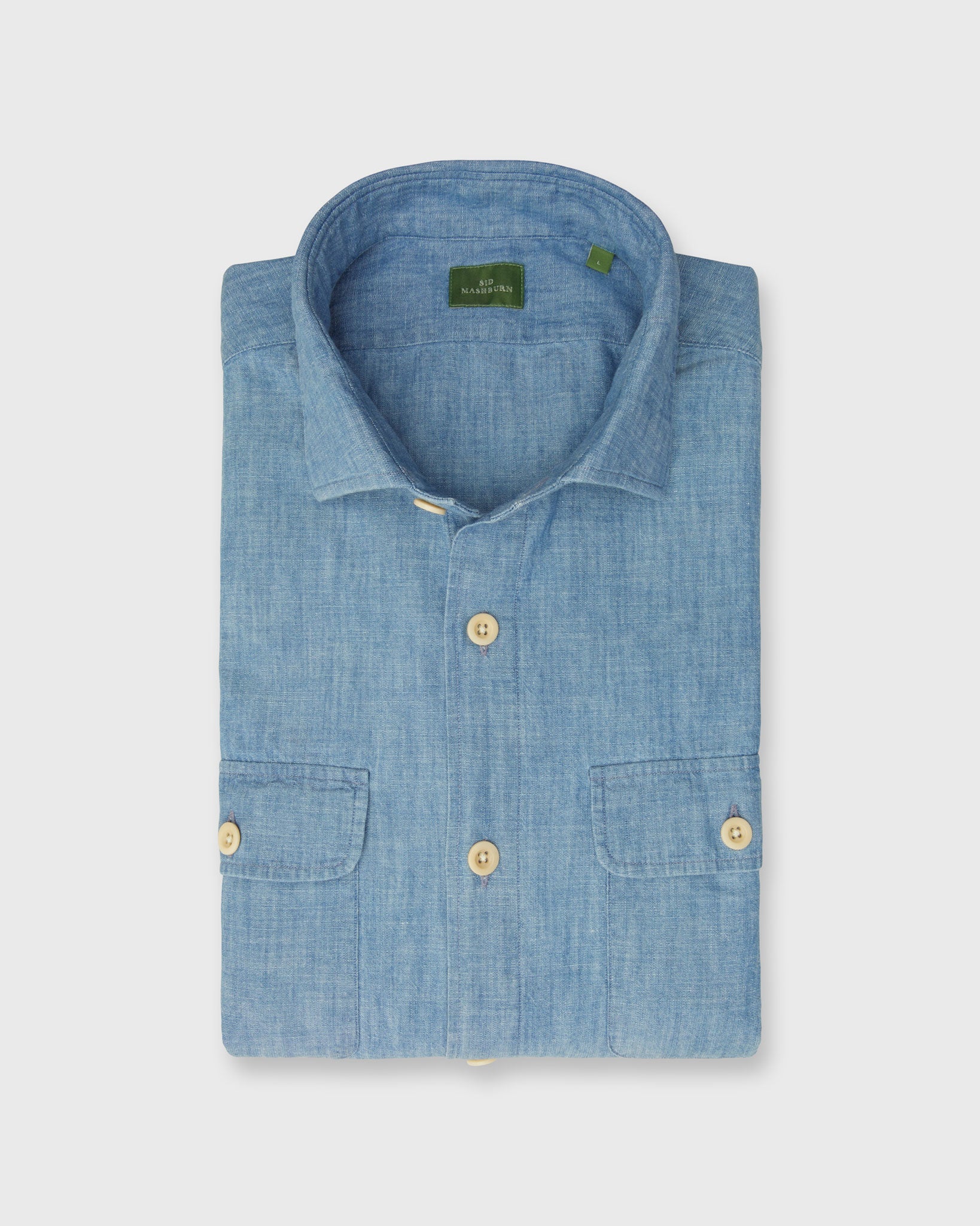 Band-Hem Work Shirt in Extra Light Washed Chambray