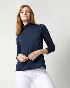 Turtleneck Tee in Navy Pima Cotton