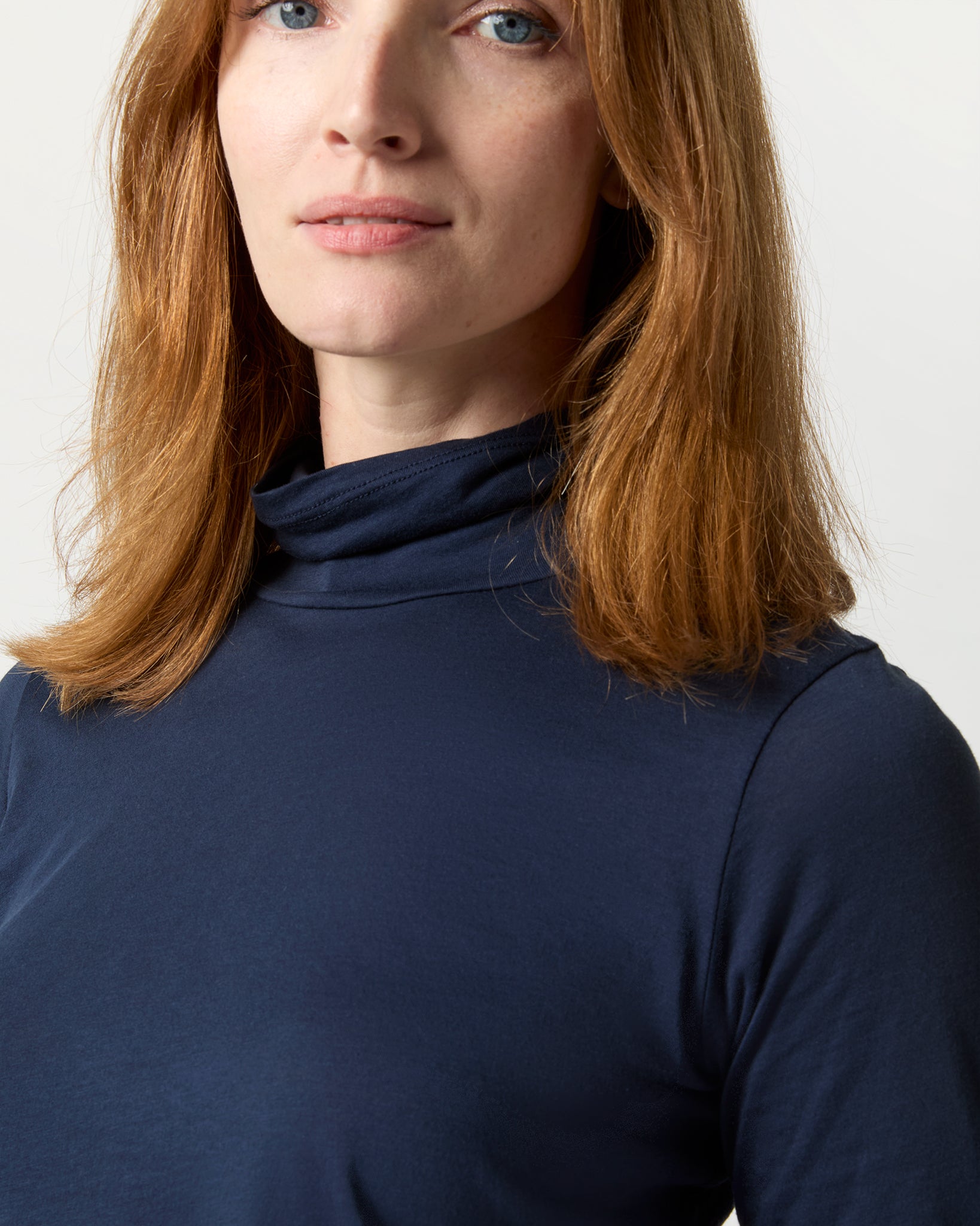 Turtleneck Tee in Navy Pima Cotton