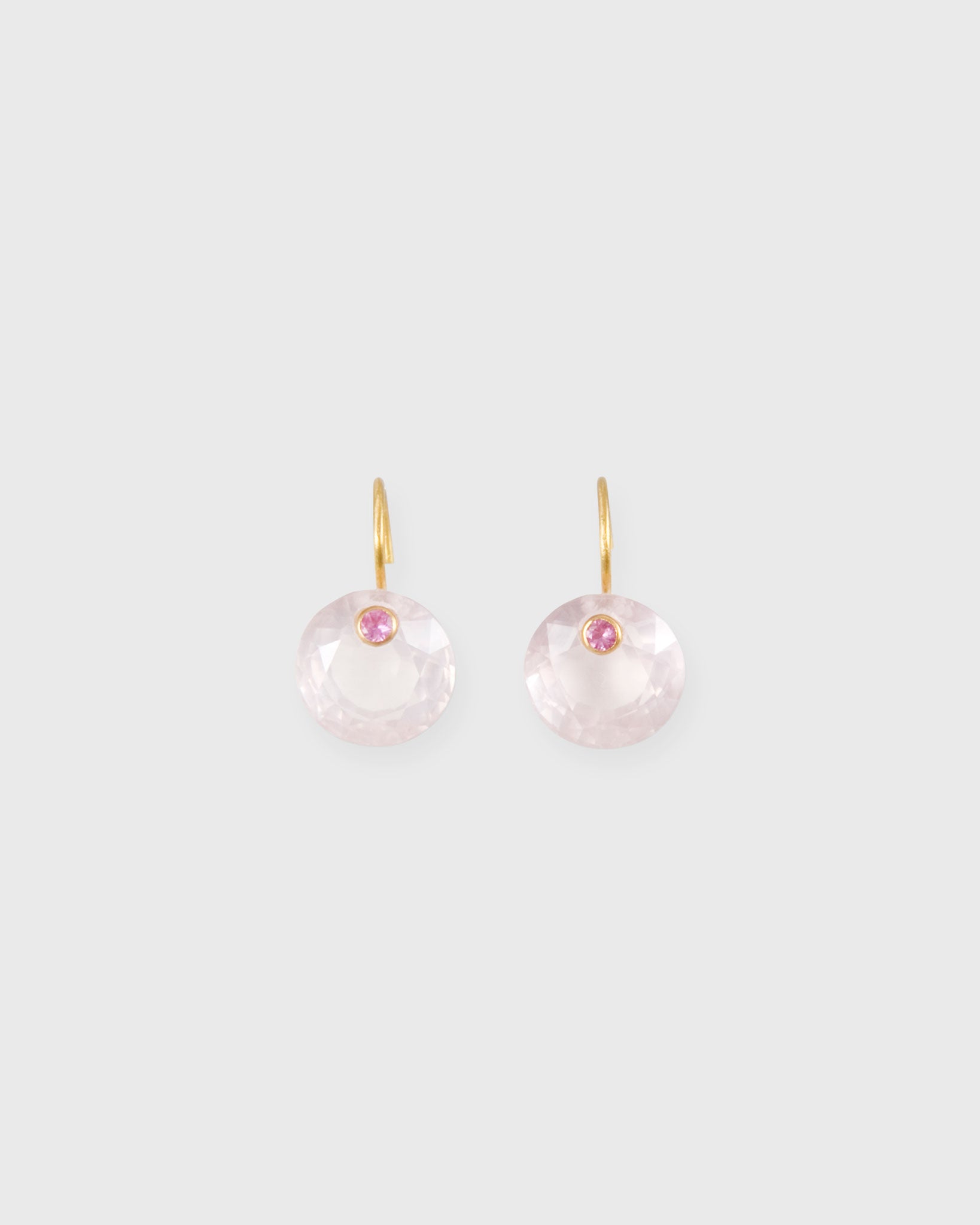 Small Round Gem Earrings in Rose Quartz/Pink Sapphire