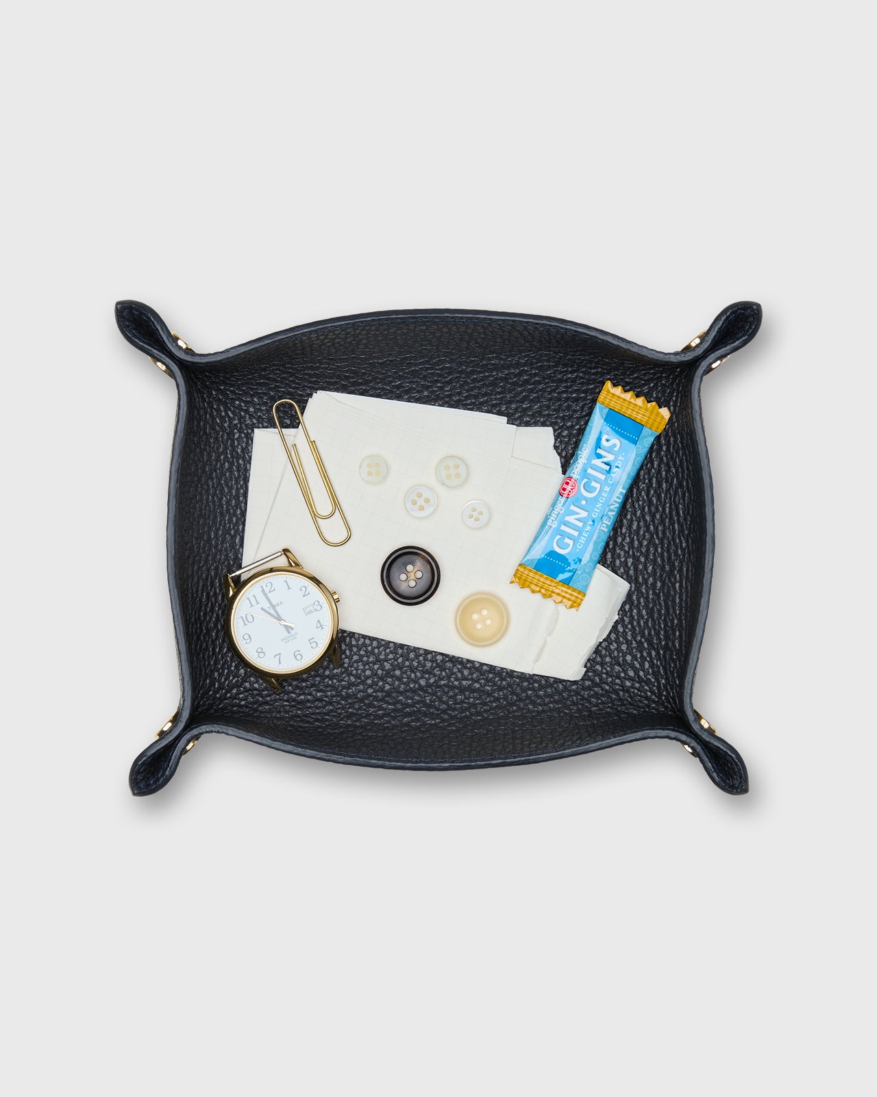 Soft Medium Rectangle Tray in Dark Navy Leather
